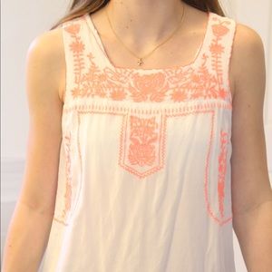 White tank w/ orange embroidery